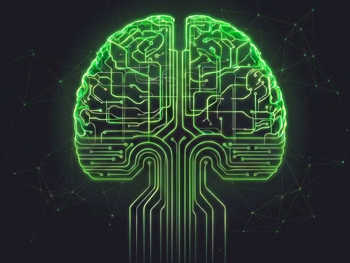 On-Chain Mind: a glowing green circuit-board brain